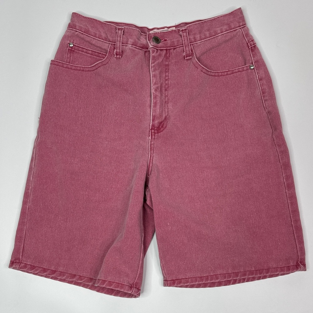 Vintage Arizona Faded Red Longer Length Denim Shorts Size 11 Waist 28"